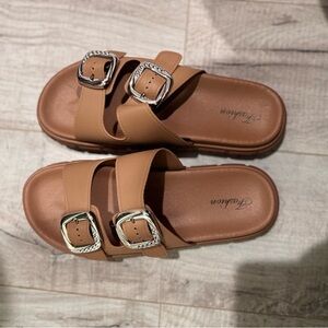 Tan Double Buckle Sandals